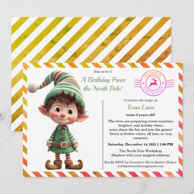 Convites North Pole Birthday Magic | Enchanted Elf (Frente/Verso)