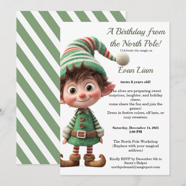 Convites North Pole Birthday Magic | Enchanted Elf (Frente/Verso)