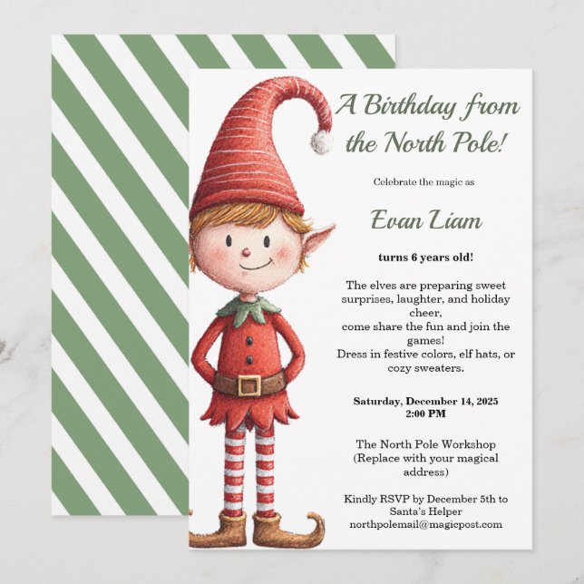 Convites North Pole Birthday Magic | Enchanted Elf (Frente/Verso)