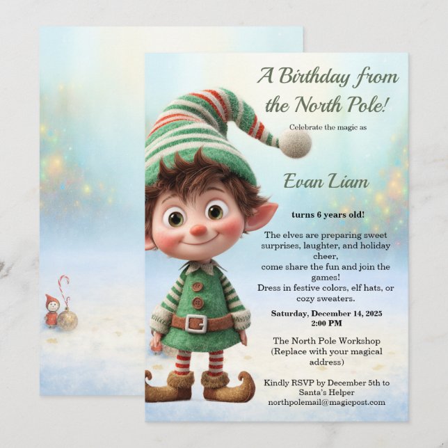 Convites North Pole Birthday Magic | Enchanted Elf (Frente/Verso)