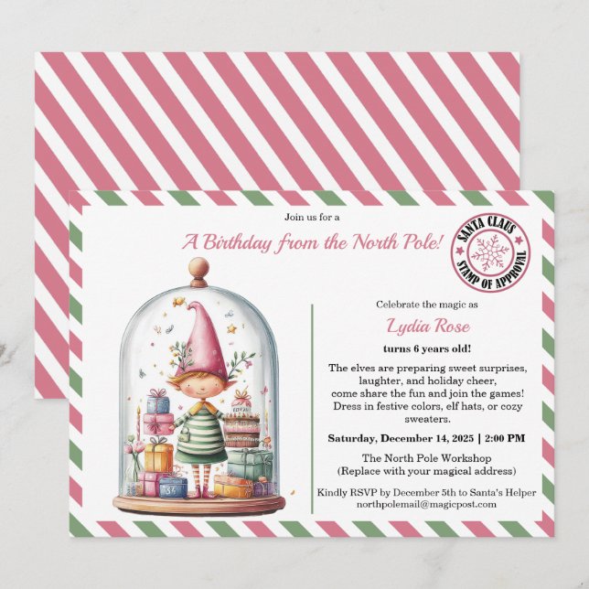 Convites North Pole Birthday Magic | Enchanted Elf (Frente/Verso)