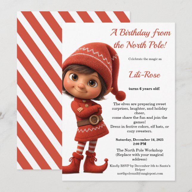 Convites North Pole Birthday Magic | Enchanted Elf (Frente/Verso)