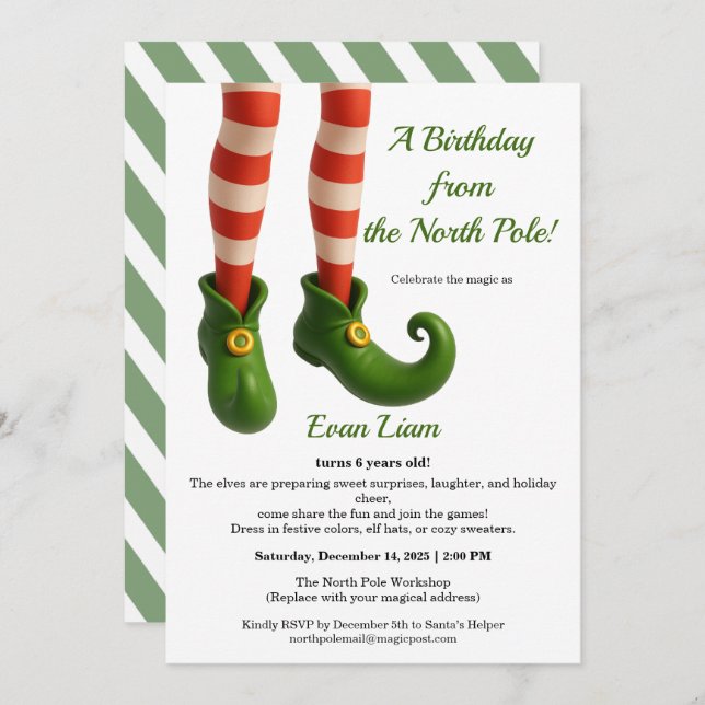 Convites North Pole Birthday Magic | Enchanted Elf (Frente/Verso)