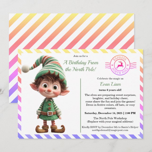 Convites North Pole Birthday Magic | Enchanted Elf (Frente/Verso)