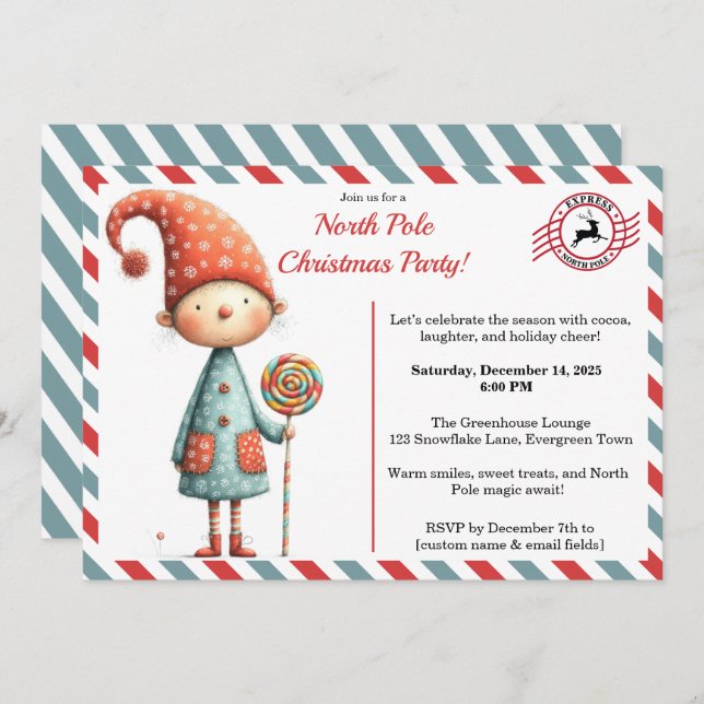 Convites North Pole party Magic | Enchanted Elf (Frente/Verso)