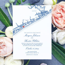 Convites North Topsail Beach Map Elegant Navy Blue Wedding