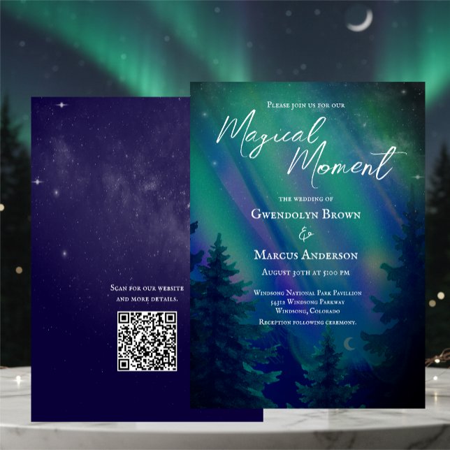 Convites Northern Lights Forest  QR Code Wedding (Criador carregado)