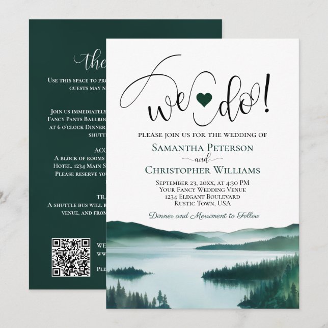 Convites Nós Aceitamos! Código QR de Casamento no Lago da M (Frente/Verso)