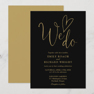 Convites Nós Amamos Coração Script Casamento Preto e Dourad