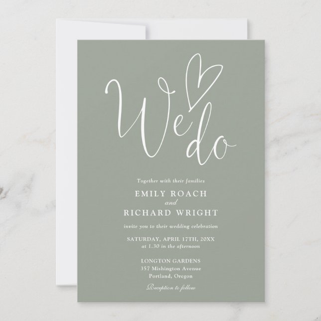 Convites Nós Amamos o Coração Script Sage Green Casamento (Frente)