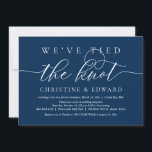 Convites Nós Amarramos O Nó, Elopemento De Casamento, Marin<br><div class="desc">O moderno romântico minimalista Simples Caligrafia Marinho Blue Script,  Cartão de convite de festas de Elopemento de Casamento (Nós Ligamos O Nó). É perfeito para seu anúncio de elopeio de casamento e celebração de festas,  depois do seu melhor dia. Adicione seus detalhes em caracteres pretos / letras correspondentes. #TeeshaDerrick</div>