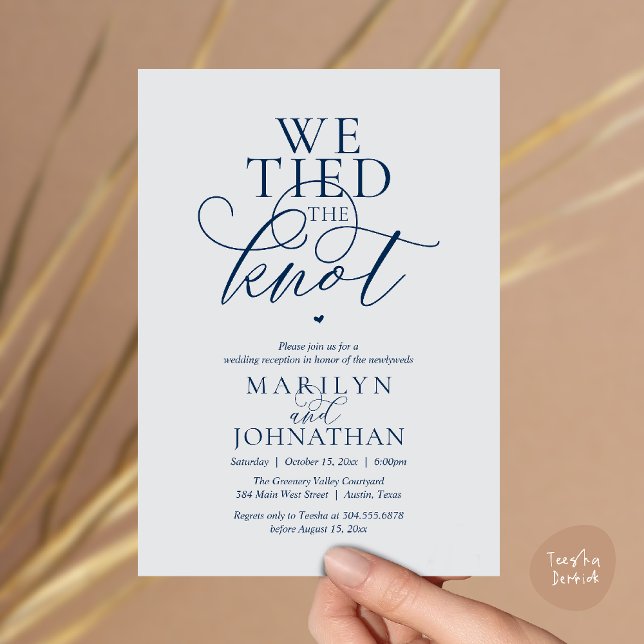 Convites Nós Amarrámos o Nó, Recepção de Casamento Moderna  (We Tied The Knot, Modern Classy Wedding Reception Dinner brunch Invitation Card in Navy Blue  Grey)