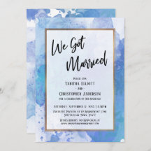 Nós Casamos Borda Dourada Abstrato Salpicos Azuis