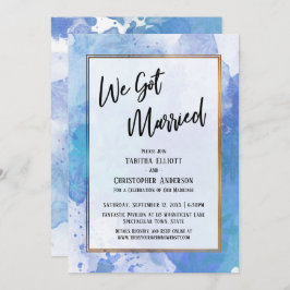 Convites Nós Casamos Borda Dourada Abstrato Salpicos Azuis