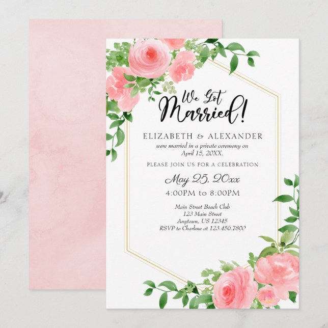 Convites Nos Casamos Com Elopemento De Casamento De Cor Ros (Frente/Verso)