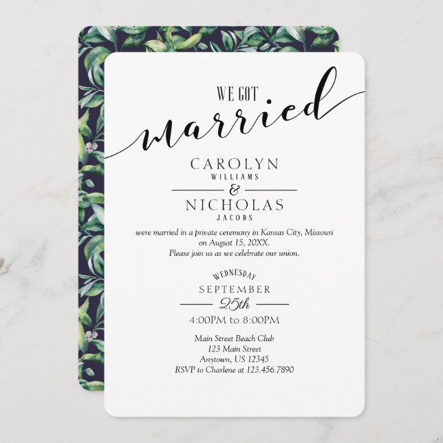 Convites Nos Casamos com Festa de casamento Verde Simples (Frente/Verso)