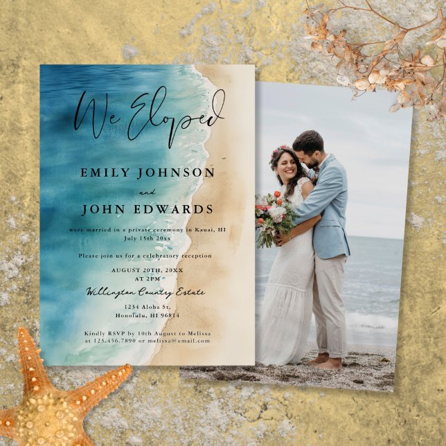 Convites Nós Elografamos A Oceana Beach Elopement Foto De C (We Eloped Ocean Beach Elopement Wedding Photo Invitation)