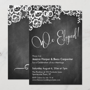 Convites Nós Elopamos! Chalkboard & Lace de caligrafia mode