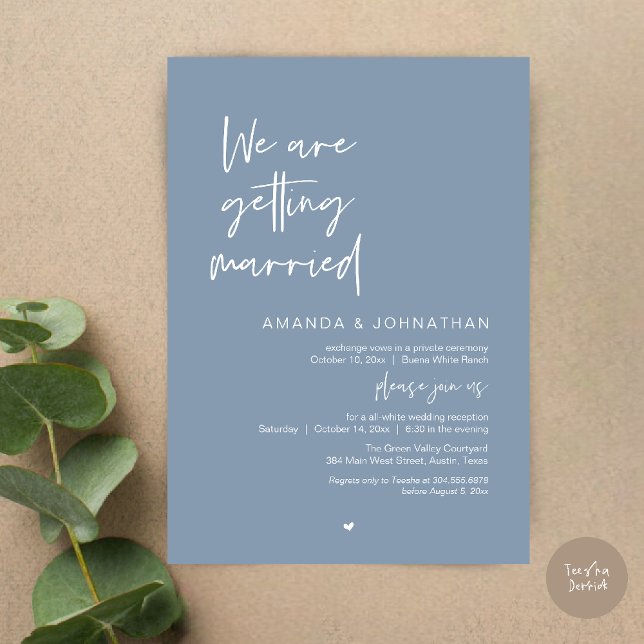 Convites Nós estamos nos casando, Celebração de Casamento M (Modern Minimal Reception, We are getting married Invitation Card in Dusty Blue)