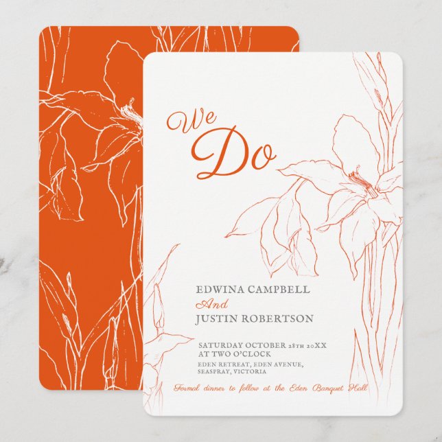 Convites Nós fazemos botânica gladiolus line art laranja (Frente/Verso)