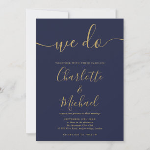 Convites Nós Fazemos Casamento Azul Marinho e Dourado com S