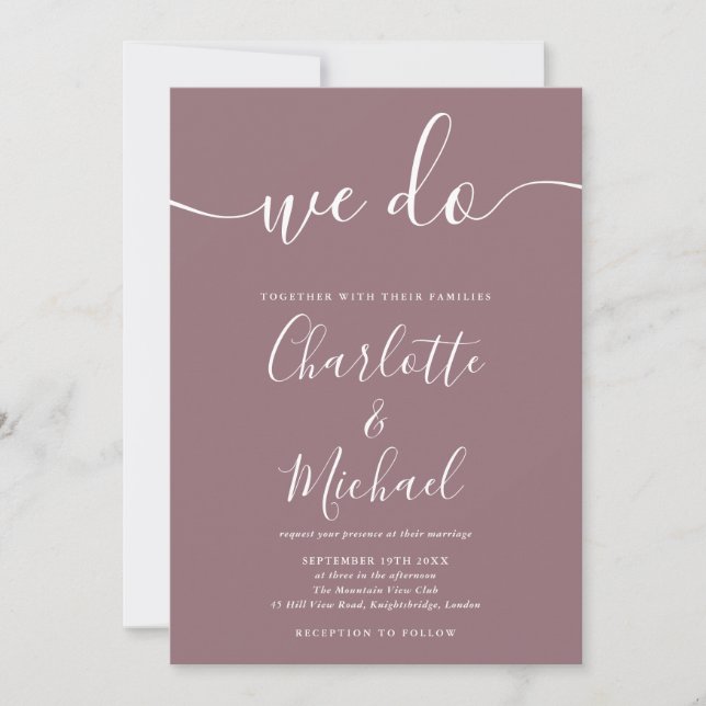 Convites Nós Fazemos Casamento de Rótulo Mauve (Frente)