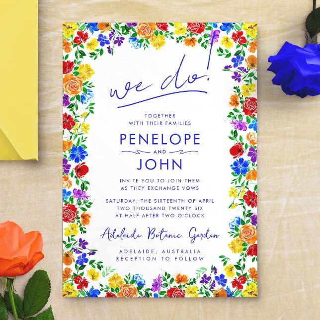 Convites Nós Fazemos Casamento Floral Arco-Íris Boho Modern (We Do Modern Boho Rainbow Floral Wedding Invitation)