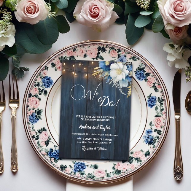 Convites Nós Fazemos! Casamento Floral Azul Rústico de Made (Criador carregado)