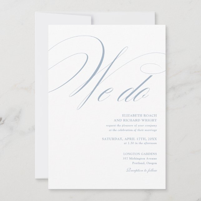 Convites Nós Fazemos Elegante Moderno Script Casamento Azul (Frente)