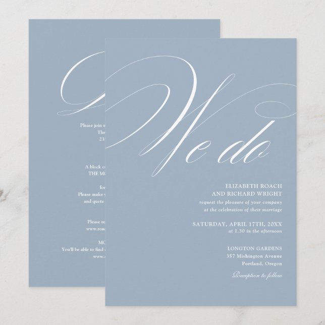 Convites Nós Fazemos Elegante Script Tudo Em Uma Noiva Azul (Frente/Verso)