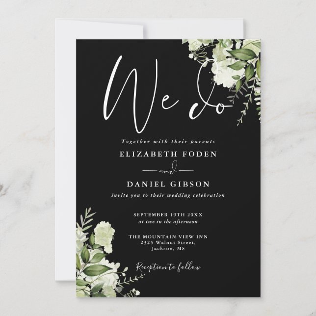 Convites Nós Fazemos Floral Verdejante Casamento Preto e Br (Frente)