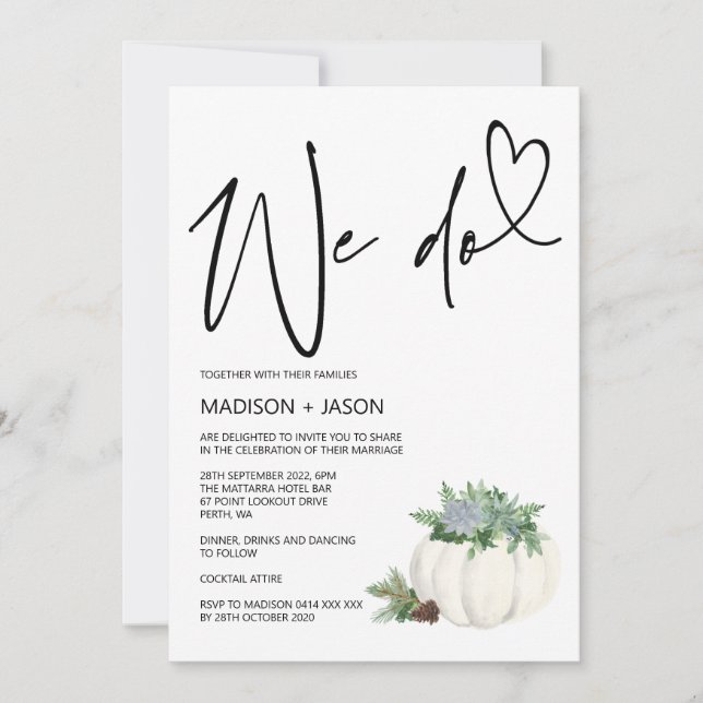 Convites Nós Fazemos Simples Casamento Moderno Queda Ação d (Frente)