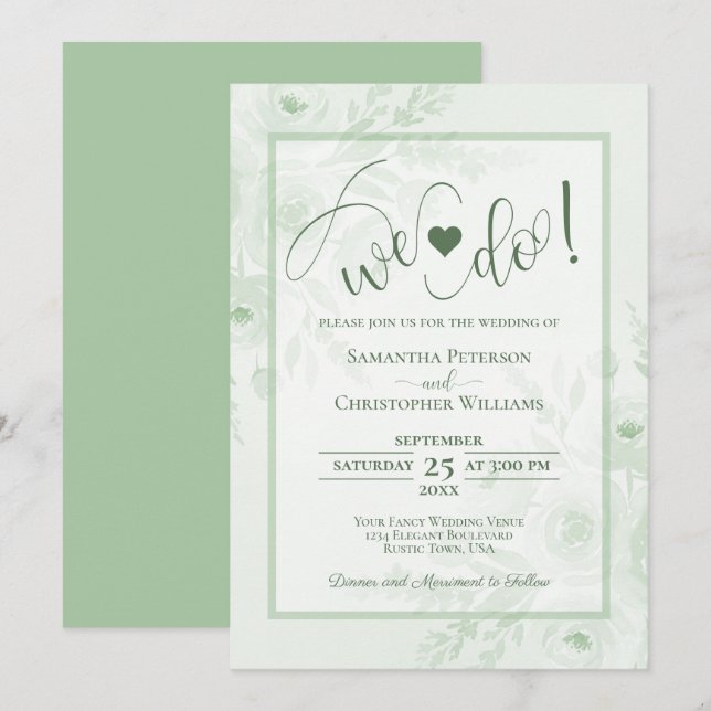 Convites Nós Fazemos! Verde Sage Boho Chic Floral Casamento (Frente/Verso)