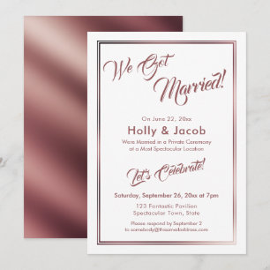 Convites Nós Ficamos Casados Rose Gold Sobre Branco, Recepç