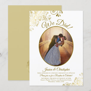 Convites Nós Fizemos! Recepção de Casamento Dourada e Branc