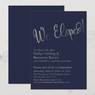 Convites Nós Fugimos! Celebração Pós-Casamento Prata e Azul