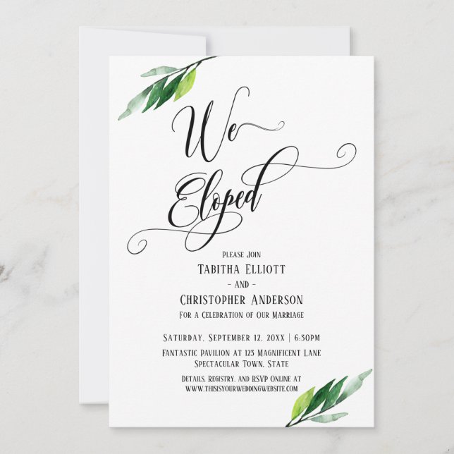 Convites Nós Fugimos com Roteiro Elaborado e Folhagem (Frente)