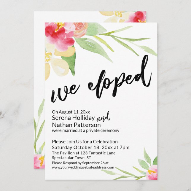 Convites Nós Fugimos Juntas Roteiro Casual com Flores de Aq (Frente/Verso)