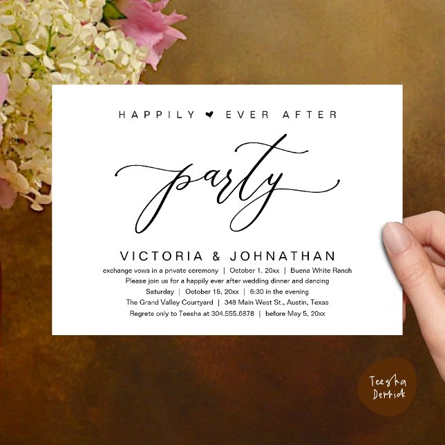 Convites Nós Ligamos O Nó, Festa De Janto De Elopemento De  (Happily Ever After Party Wedding Elopement Dinner Invitation Card PDF Classy Black White)