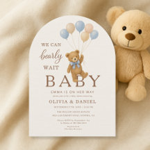 Nós Mal Podemos Esperar Bebê Menino Urso Casal Chá