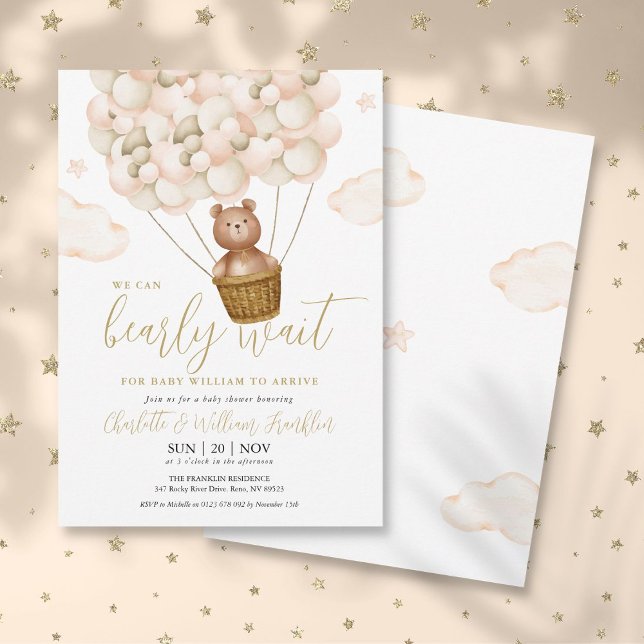 Convites Nós Mal Podemos Esperar Chá de Bebê Urso Teddy (We Can Bearly Wait Teddy Bear Baby Shower Invitation)