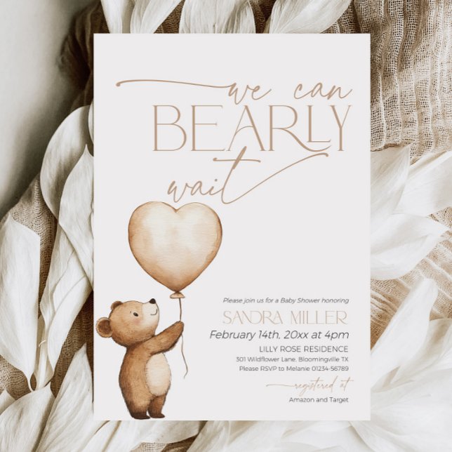 Convites Nós Mal Podemos Esperar Chuveirinho de Bebê Balão  (Neutral We Can Bearly Wait Baby Shower Invitation )