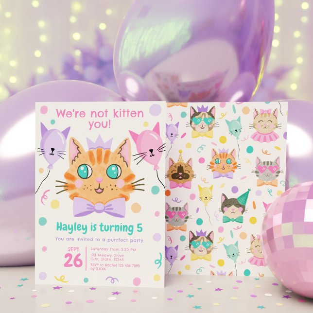 Convites Nós não somos Kitten, sua Festa de aniversário de  (We’re Not Kitten You Cute Kitty Cat Birthday Party Invitation)