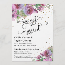 Convites Nós nos casamos com a tipografia Wildflower Dourad