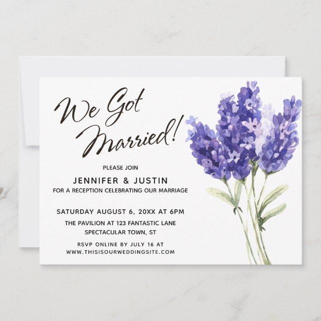 Convites Nós Nos Casamos Flores de Lavanda Aquarela (Frente)