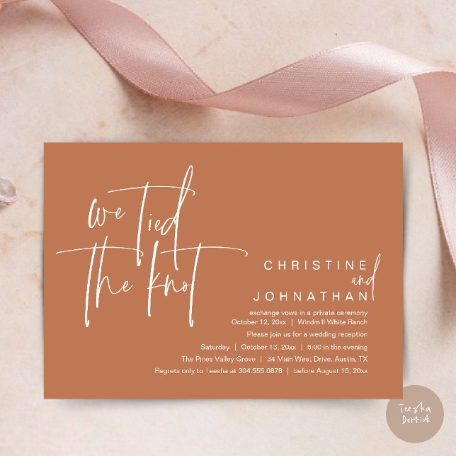 Convites Nós nos casamos, Recepção de casamento moderno (We tied the knot, Modern wedding reception dinner party Invitation card in terracotta copper brown)
