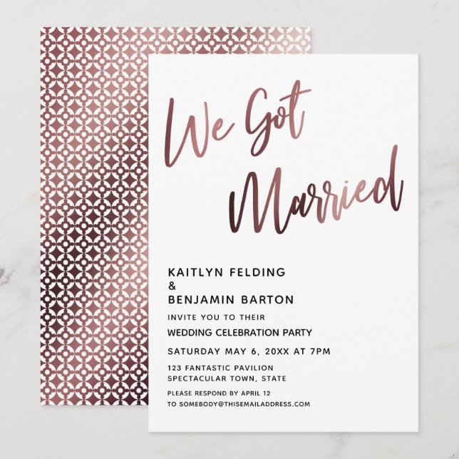 Convites Nós nos Casamos Recepção de Casamento Rose Gold (Frente/Verso)