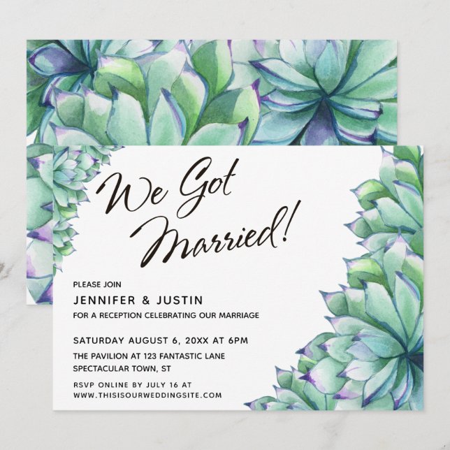 Convites Nós Nos Casamos Roteiro com Suculentas Aquarela (Frente/Verso)