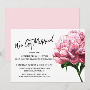 Convites Nós Nos Casamos Tipografia, Peônia Aquarela Rosa