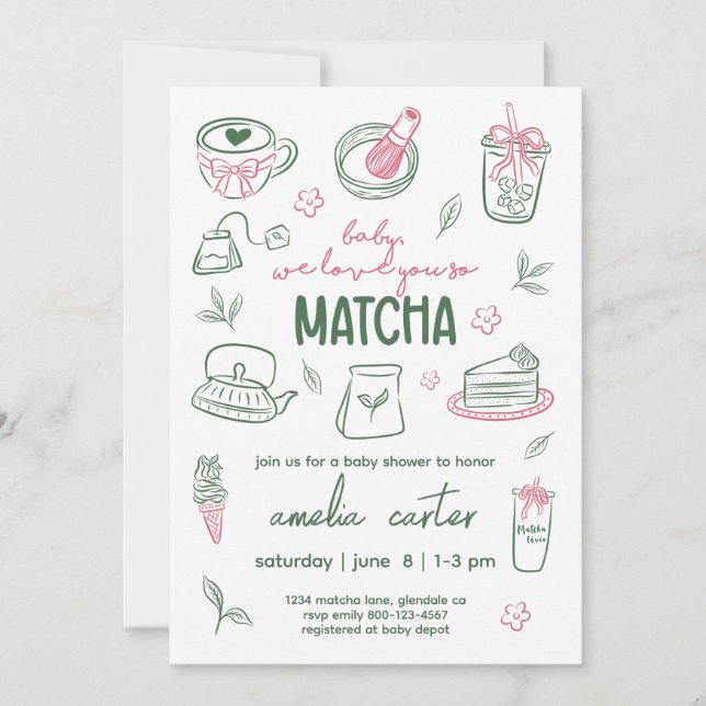 Convites Nós Te Amamos Tanto Matcha Chá de Bebê Green Tea R (Frente)